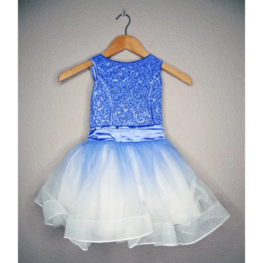 Weissman Girls Blue & White Sleeveless Dance Dress  Sequins & Rhinestone Size Ic